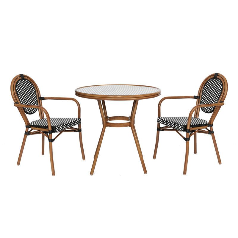 Rylan Round Indoor/Outdoor Commercial Bistro Set with Table and Two Chairs