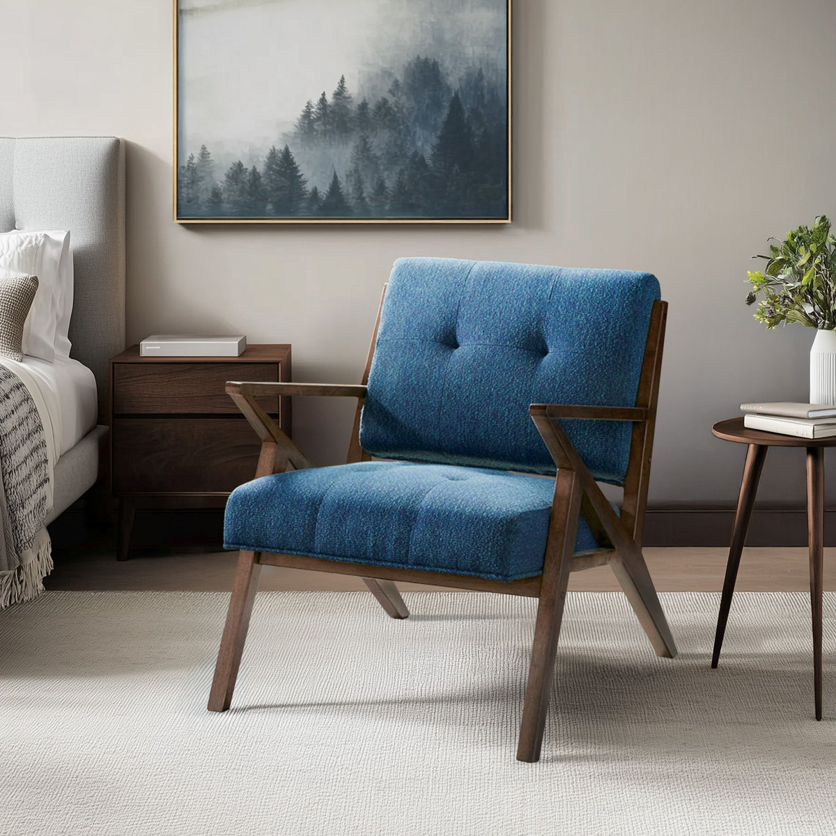 Balom Retro Button Tufted Upholstered Arm Chair with Angled Wood Frame