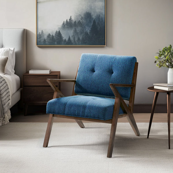 Balom Retro Button Tufted Upholstered Arm Chair with Angled Wood Frame