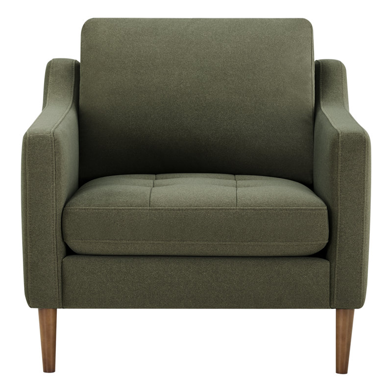 Daylen Mid-Century Tufted Upholstered Accent Armchair with Solid Wood Legs, Vesper Forest Velvet