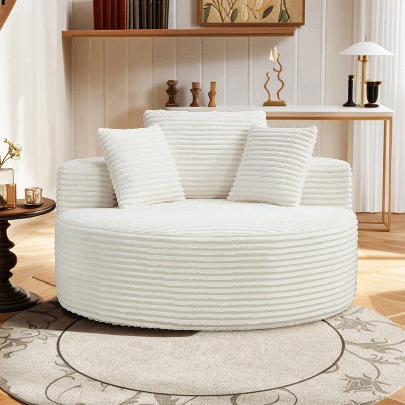 Fauteuil demi-tonneau rembourré Addisin, Beige