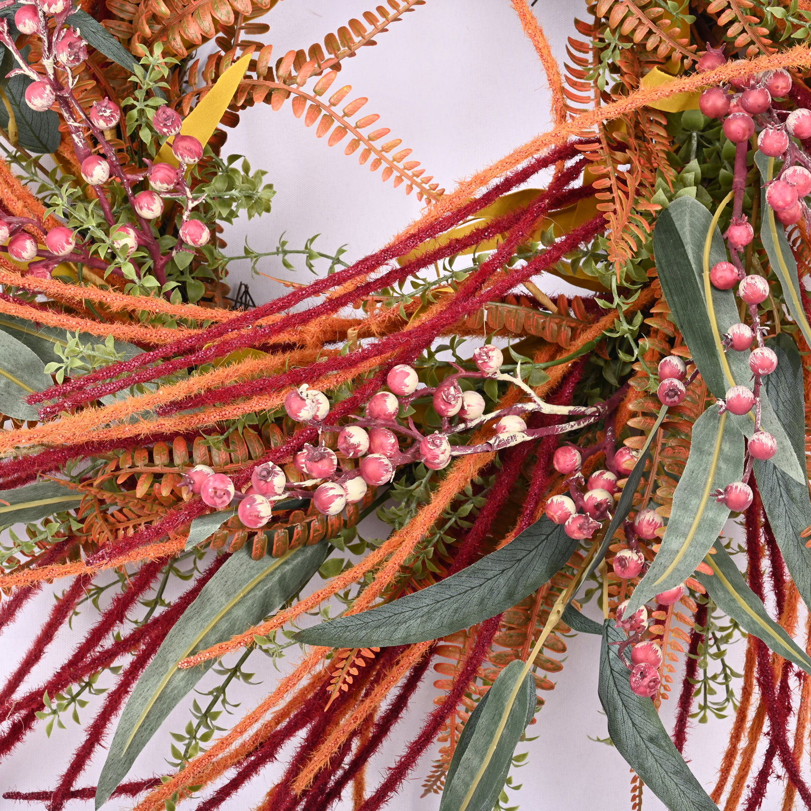 24" Handcrafted Grass, Berry No Holiday Wreath, Orange