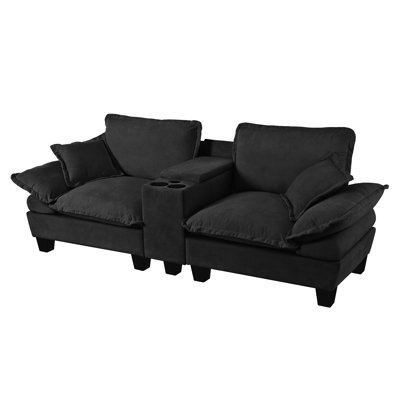 Modular Cloud Couch, L-Shape Sailboat Sofa with Cup Holders & Storage, USB Port, 2 Pillows, Chenille for Apartment & Living Room