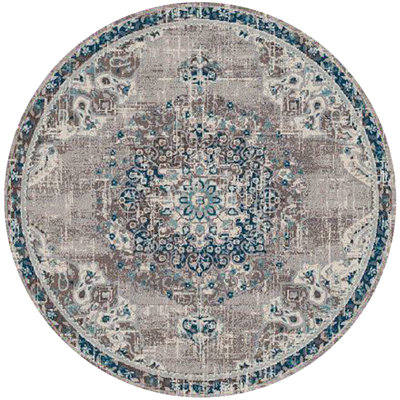8' X 8' Teal Gray And Ivory Area Rug