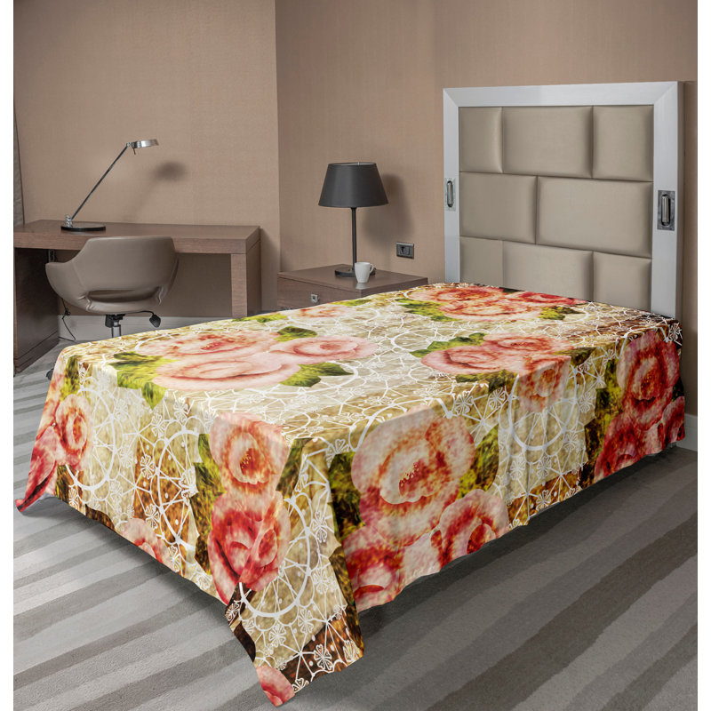 Ambesonne Orient Top Flat Sheet Mosaic Motifs, Twin Flat Sheet, Pink/Green/Cream Floral