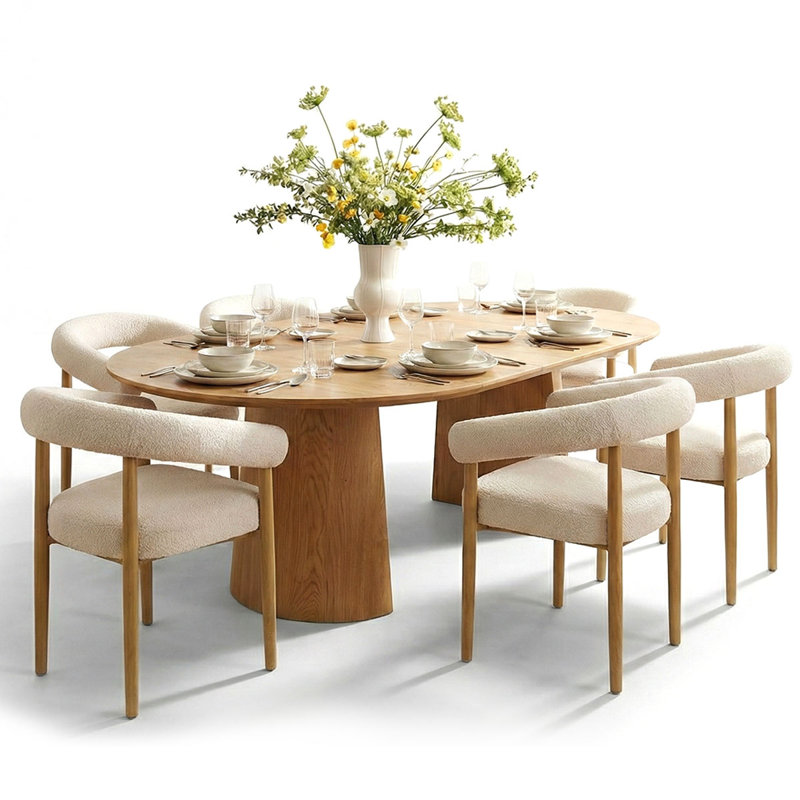 Ensemble de table de salle à manger moderne extensible ovale avec chaises rembourrées Boucle, 7 pièces : table, 6 chaises
