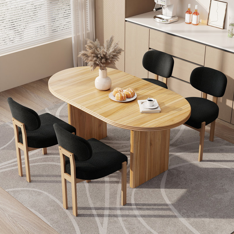 Ensemble de salle à manger extensible Mid-Century, Beige, Ensemble de cinq pièces : table, quatre chaises, Noir