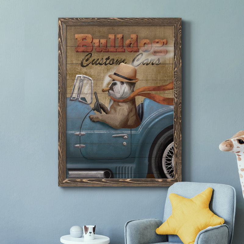 Bulldog Custom Cars - cadre photo, impression sur toile, Encadré de bois de noyer, H 44 po x l 31 po x P 1 po