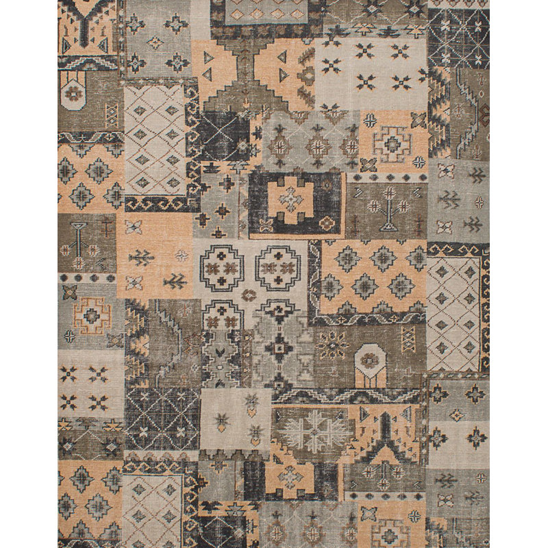 Tapis gris clair en laine noué à la main de conception unique 7 pi 11 po x 9 pi 11 po Hales