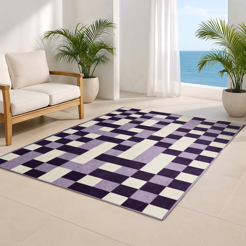 Tapis intérieur / extérieur mauve à carreaux, Rectangle 5 pi x 7 pi