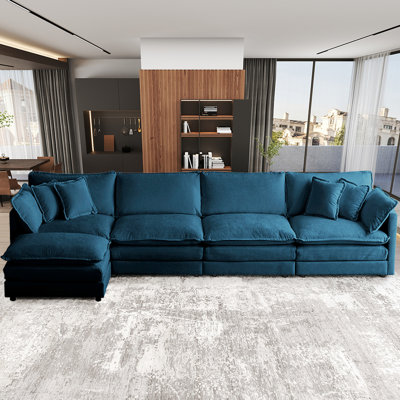 Harut 146.5" L-Shaped Modular Sectional Sofa With Movable Ottomans