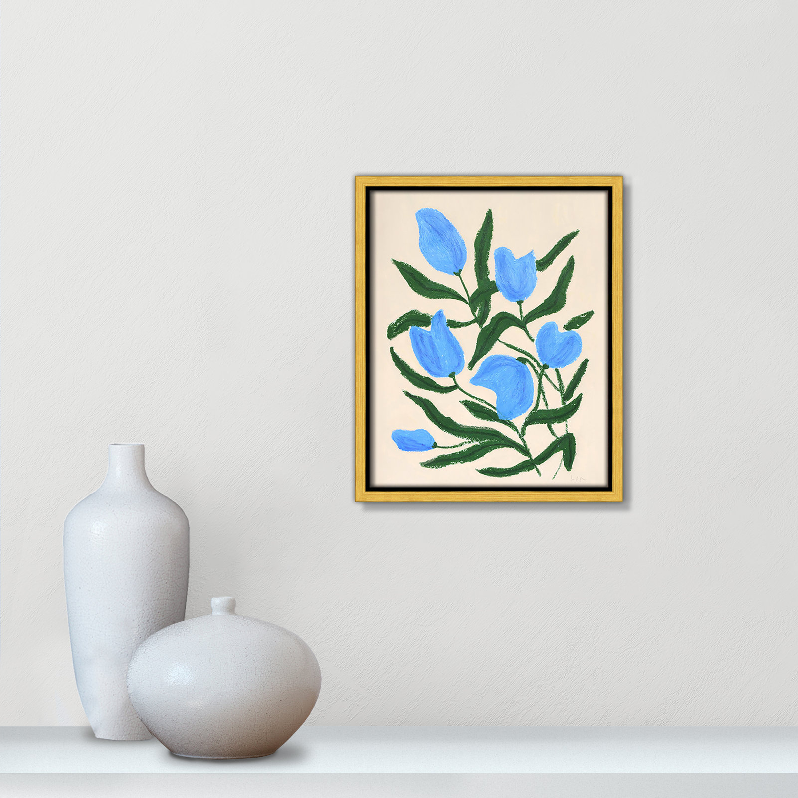 Blue Tulips Print by Camilla Bergqvist, 11.5" H x 9.5" W, Gold