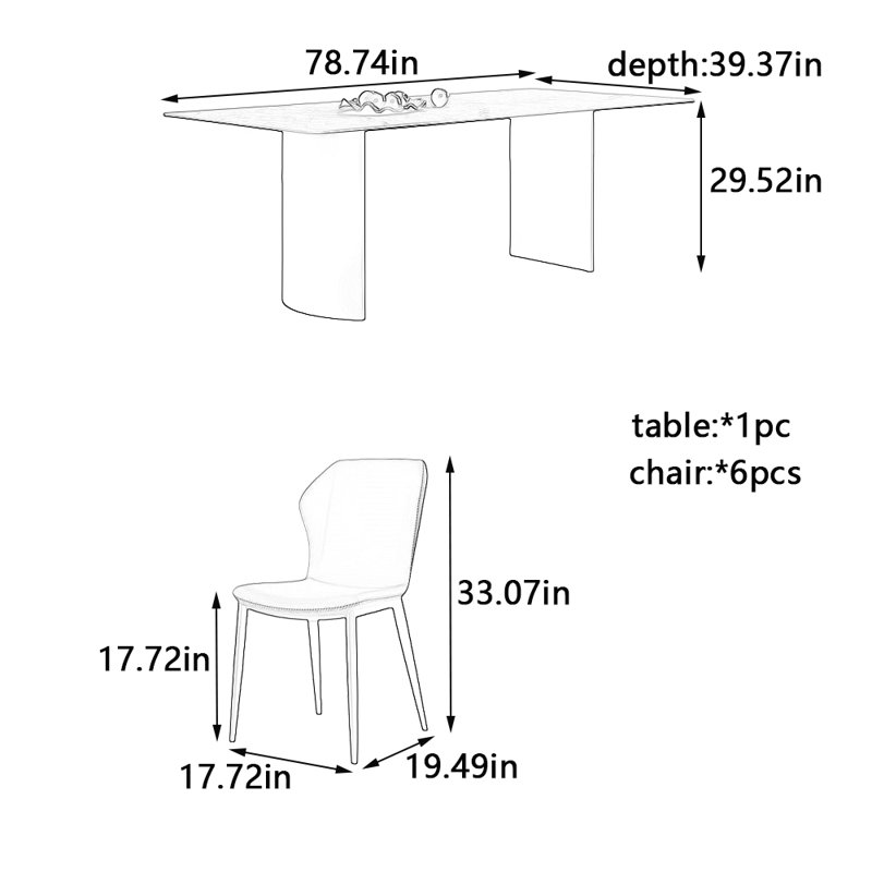 Ensemble de table et chaises gris, H 29,52 po x L 78,74 po x l 39,37 po