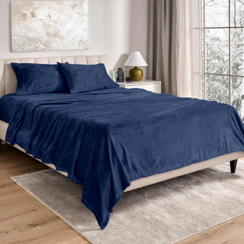 Ensemble de draps Microplush, Ensemble de draps pour grand lit + un drap-housse , Bleu foncé