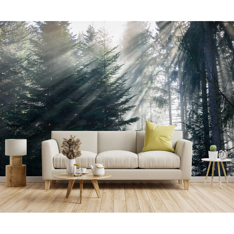Décoration murale en tissu de soie, murale Forêt dans le brouillard-203, non auto-adhésive, imperméable, murale