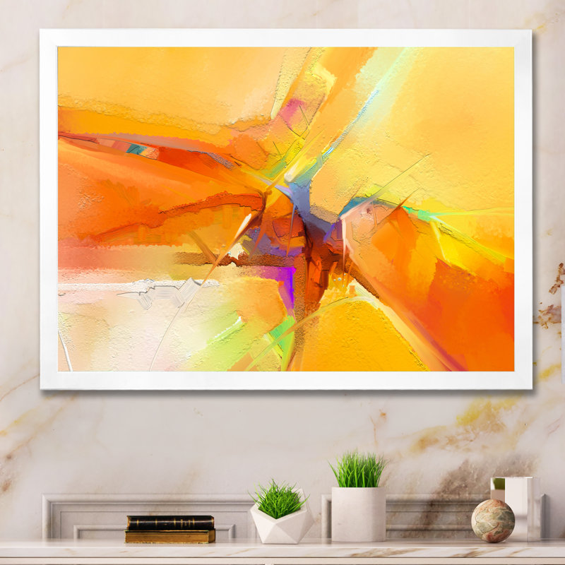 Impression de tempête jaune et orange - reproduction sur toile flottante, H 8 po x l 12 po x P 1 po, Cadre photo blanc