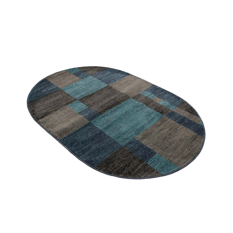 Hareld Geometric Navy/Brown/Gray Area Rug, Oval 4'1" x 6'1"