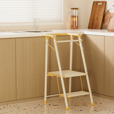 2-Step Kitchen Stepper With Safety Handrails, Wide Base, Non-Slip Platform Footrest Kids Folding by Latitude Run