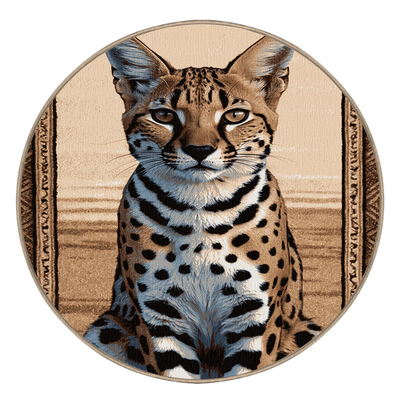 Washable Serval Big Cats Area Rug, Round 8'