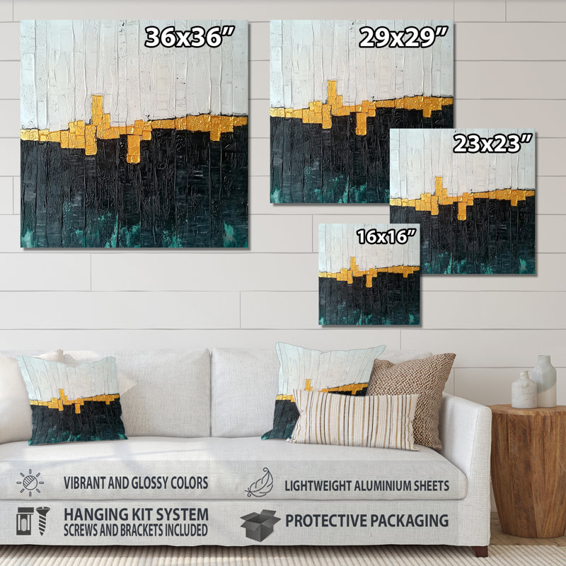 Gold And White Labyrinth Cubism Veil II - Abstract Metal Wall Decor, Abstract Cubism Metal Print, 16" H x 16" W x 0.84" D