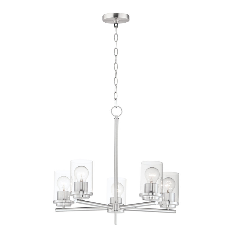 Lustre cylindrique à 5 lumières Amonnie, Nickel satiné