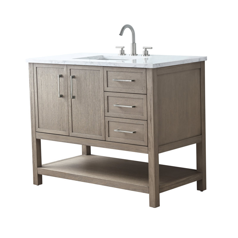 Stratford 42'' Single Bathroom Vanity with Engineered Stone Top, Vintage Gray/Brushed Nickel