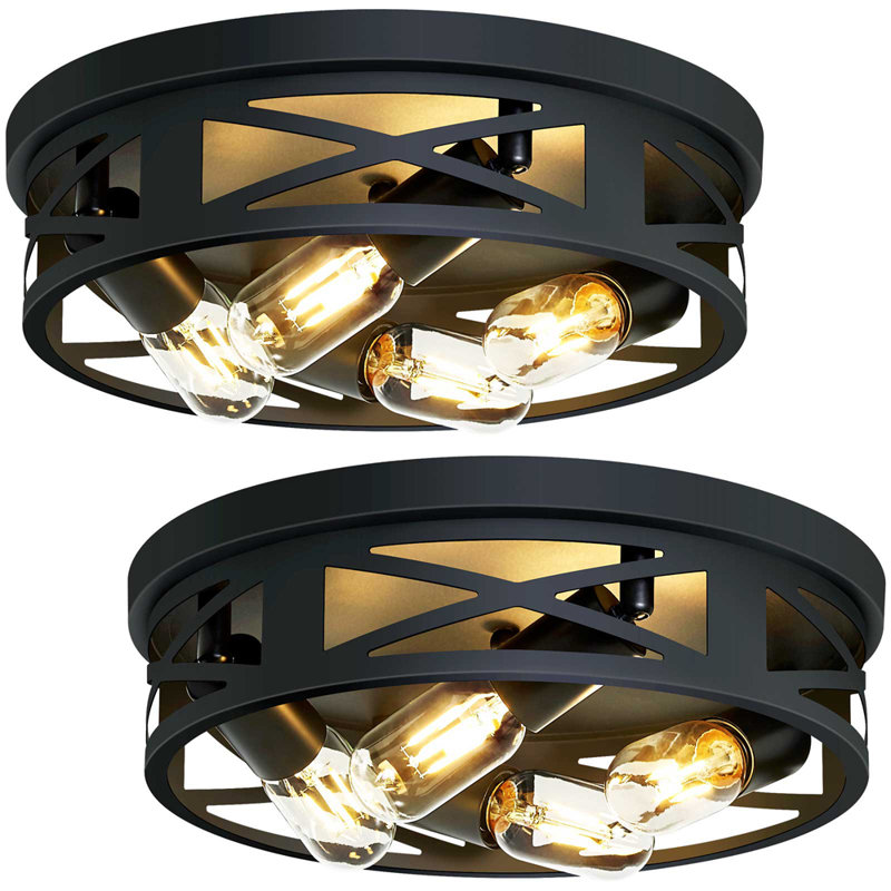 2 Pack 4-Light  Flush Mount Ceiling Light (Hollow Crisscross Metal Cage)