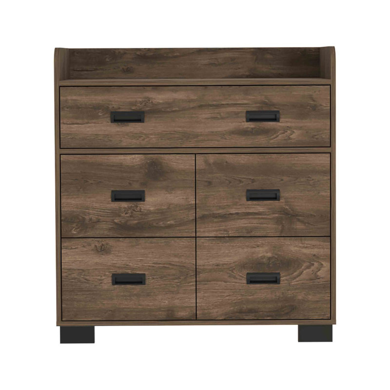 Commode Alyn, quatre pieds, quatre tiroirs, un double tiroir, plateau supérieur, Brun