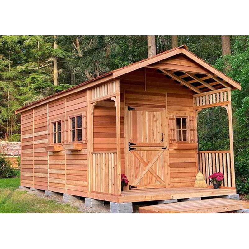 Clubhouse 10 ft. W x 14 ft. D Western Red Cedar Wood Storage Shed, 112" H x 120" W x 240" D