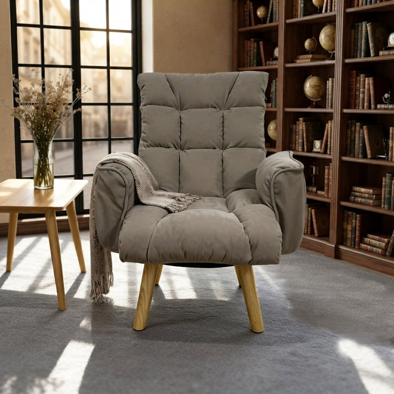 Fauteuil d'appoint pivotant à 360 degrés avec dossier réglable à 3 niveaux et pieds en bois massif