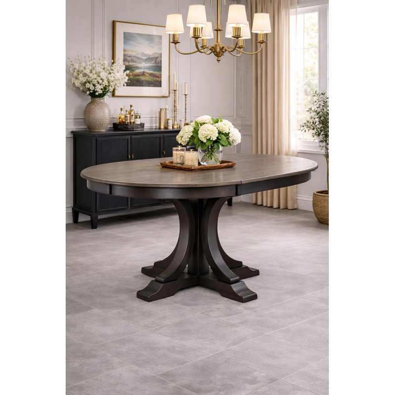 Fretwell Round Extendable Solid Wood Dining Pedestal Table in Antique Grey
