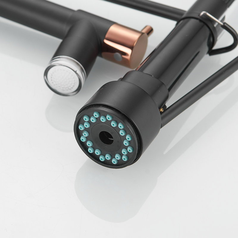 Fapully Pull Down Kitchen Faucet, Black/Rose Gold