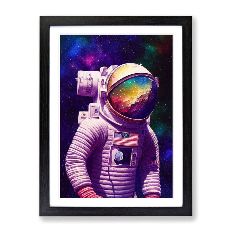 Astronaut Above Earth - Single Picture Frame Print, 64cm H x 46cm W x 2cm D, Black Framed