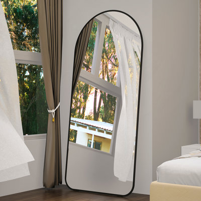 Miroir arqué pleine longueur 67 po x 40 po pour miroir de plancher surdimensionné pour grand lit, grand miroir sur pied, habillage de salon, adossé au mur, cadre en métal, noir