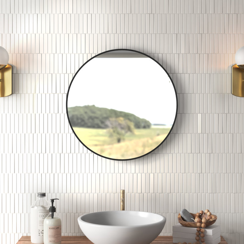 Rouillard Metal Round Mirror, 20" x 20", Black