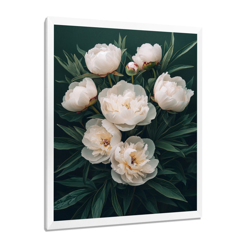 Beese - Floral Canvas Wall Art, H 32 po x l 24 po, Reproduction encadrée sans passe-partout, Blanc