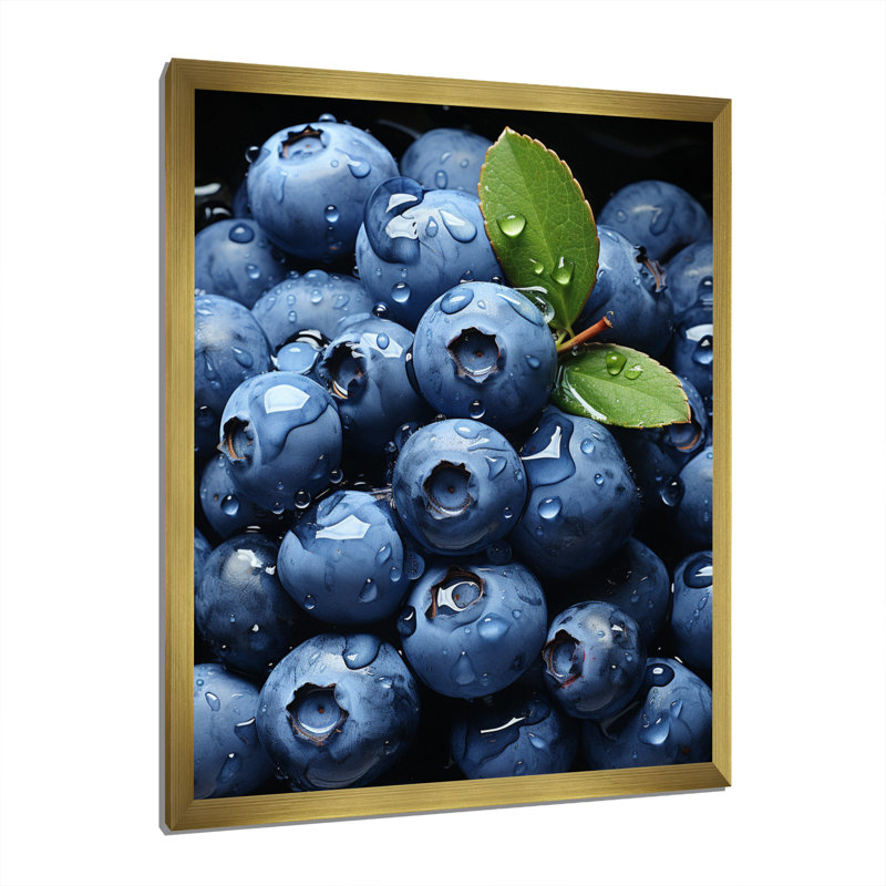 «Fruit Plump Blueberry Pointillism», reproduction d'art sur toile, H 44 po x l 34 po x P 1,5 po, Encadrement doré