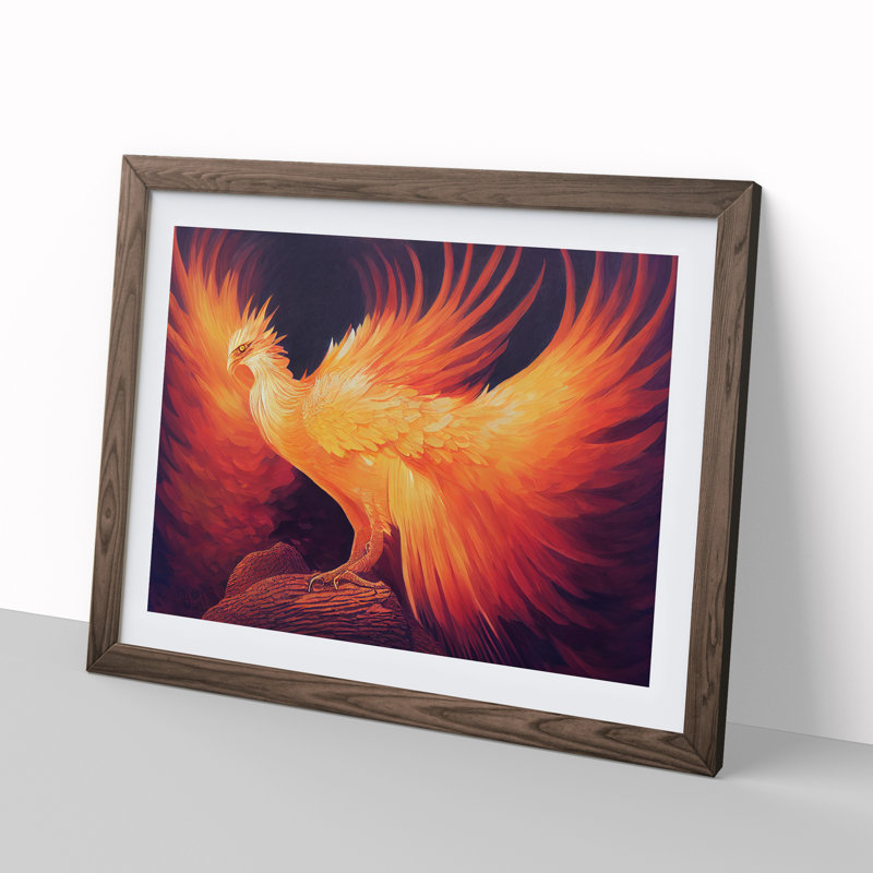 Beguiling Phoenix Bird 1 Piece Single Picture Frame Wall Art, 46cm H x 64cm W x 2cm D, Walnut Framed