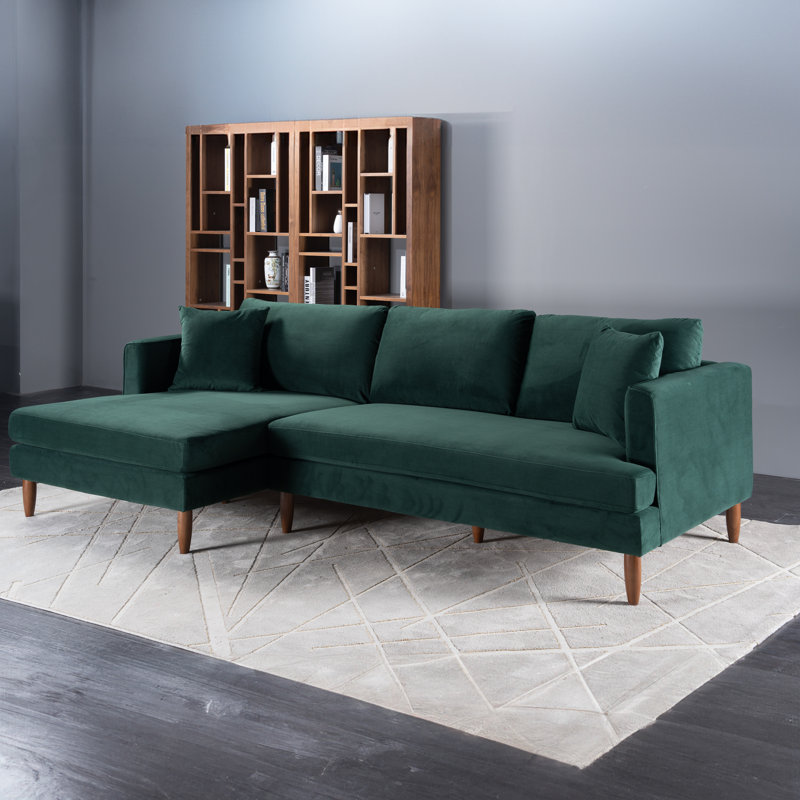 McMahon Upholstered L-Shaped Sectional, Left Hand Facing, Green Velvet