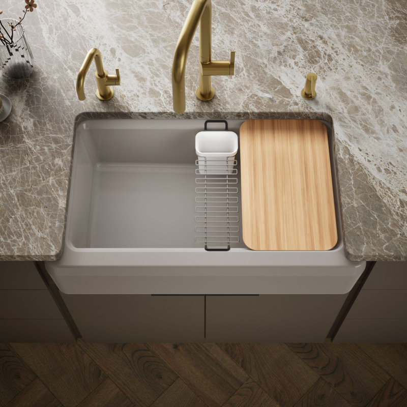 Riverby Undermount Single-Bowl Farmhouse Workstation Kitchen Sink With Tall Apron, Cashmere