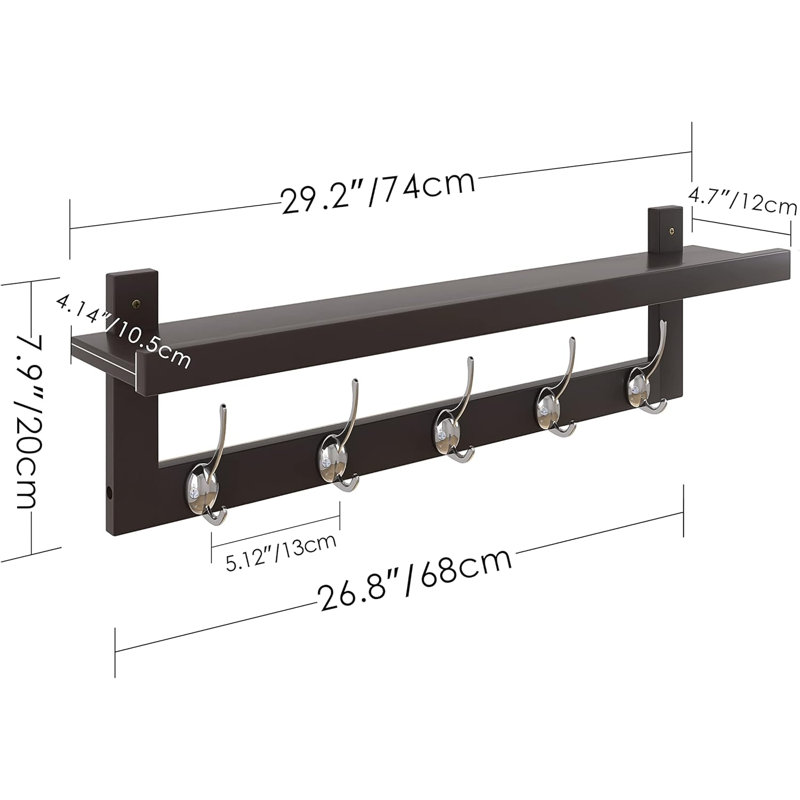 Wall 5 - Hook Coat Rack, Dark Brown