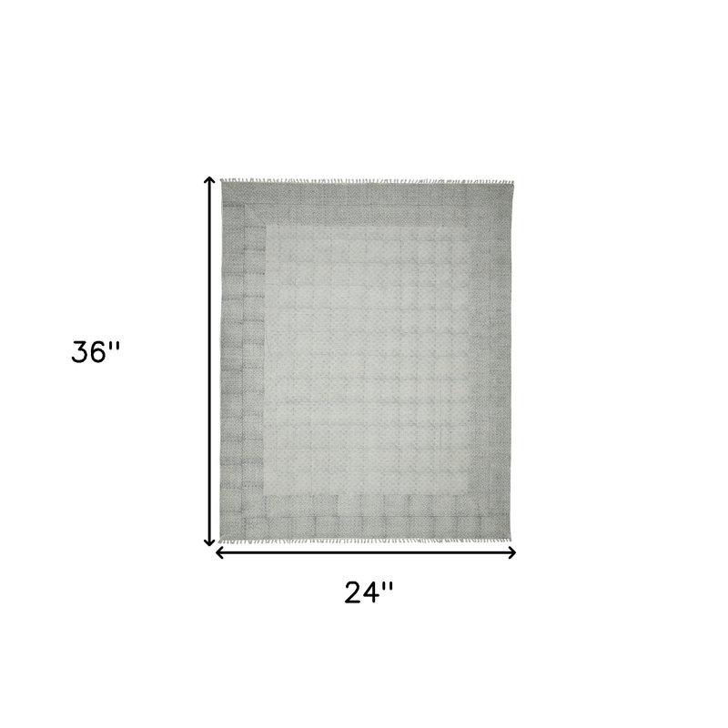 Tapis bleu ivoire et noir tissé à plat à la main 2 pi x 3 pi avec franges