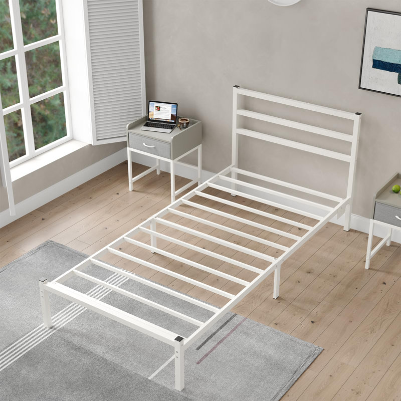 Bed Frame with Headboard, Metal Platform Bed Frame with LED, Charging Station, No Box Spring Needed, Easy Assembly, Noise Free