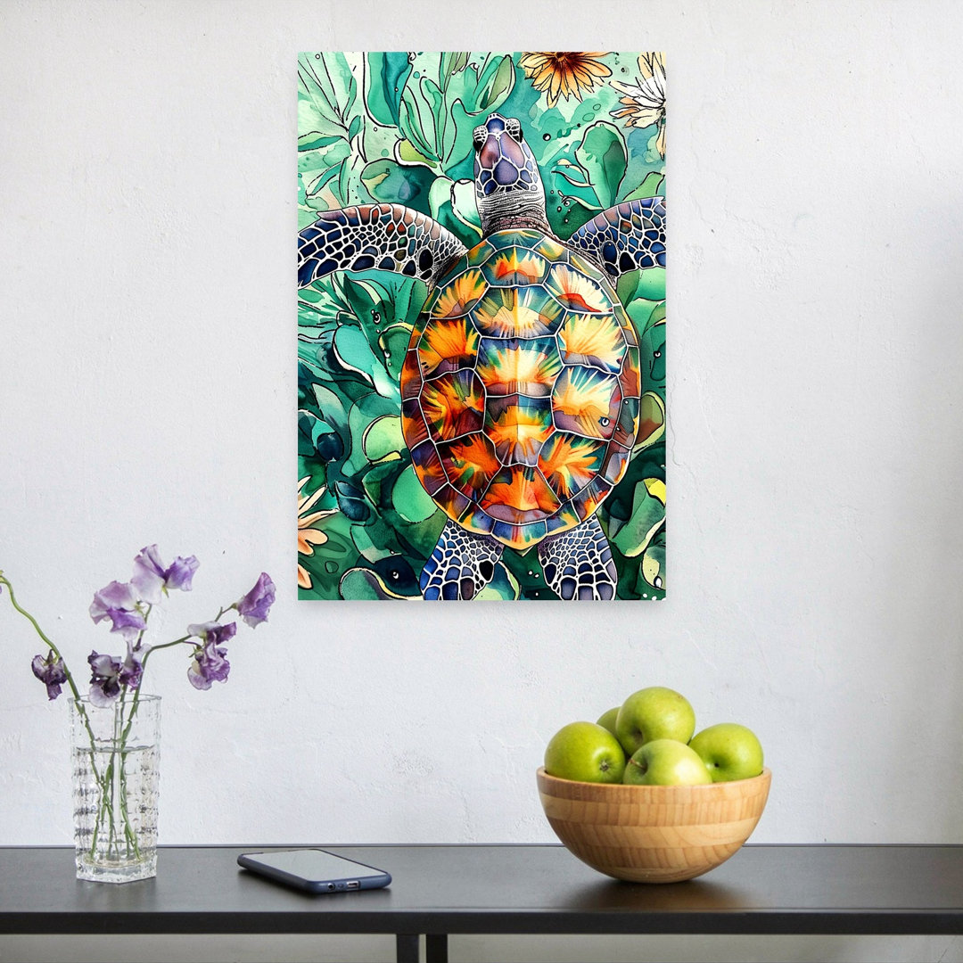 Colorful Sea Turtle Colorful Vibrant Abstract Turtle Nature Ocean Wall Art Print