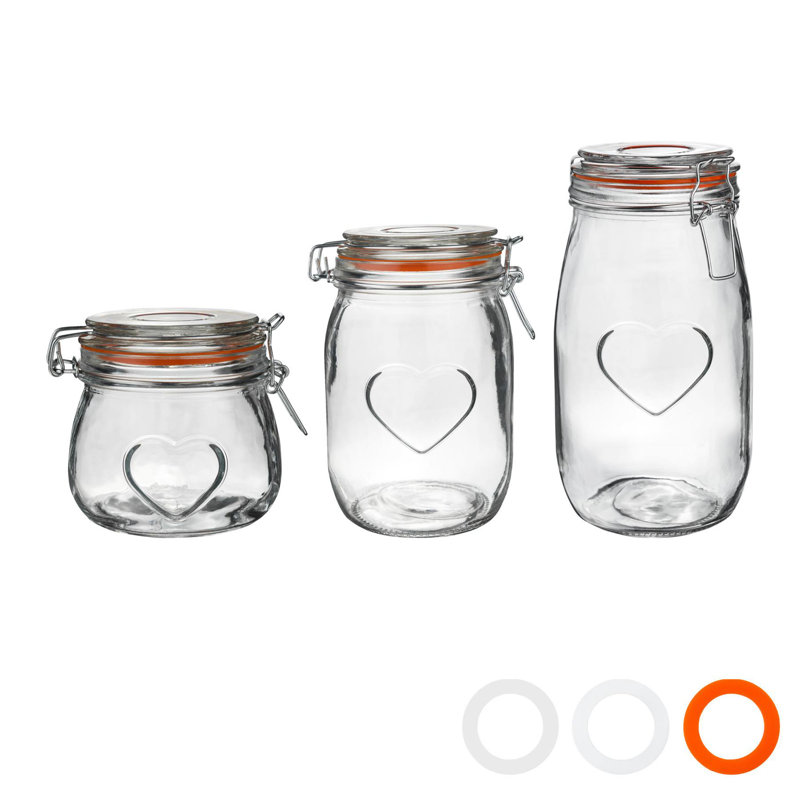 Nicola Spring - Heart Glass Storage Jars - 3 Sizes, Clear/Orange
