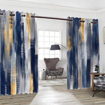 2Pcs Grommet Abstract Vertical Strokes Blackout Curtains, Modern Vertical Brush Stroke Print Drapes, Thermal Insulated Heat Blocking, Noise Reducing & Privacy Protection, Room Darkening Window Treatments for Bedroom, Living Room, Kitchen Indoor