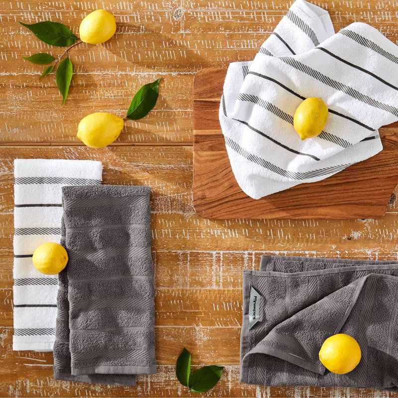 Albany Kitchen Towel 4-Pack Set, Charcoal Gray
