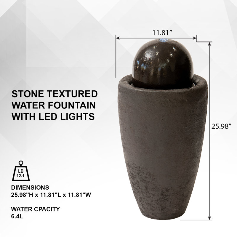 Jiron Weather Resistant Zen Fountain with Light, Brown
