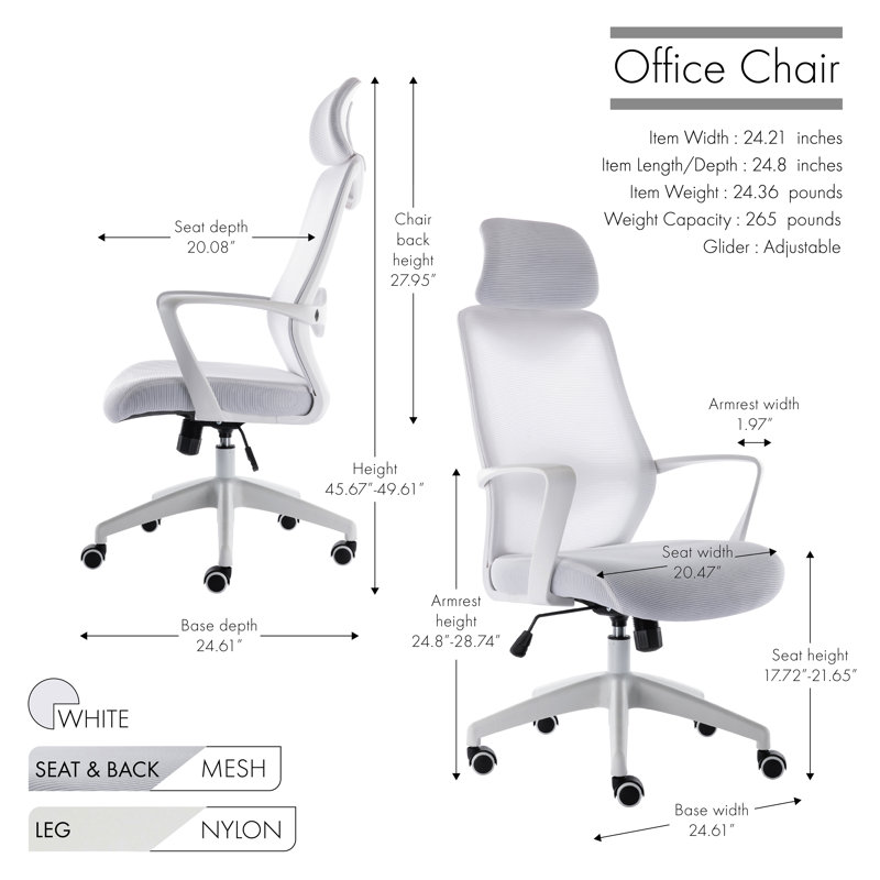 Mesh Office Chair with Headrest, White