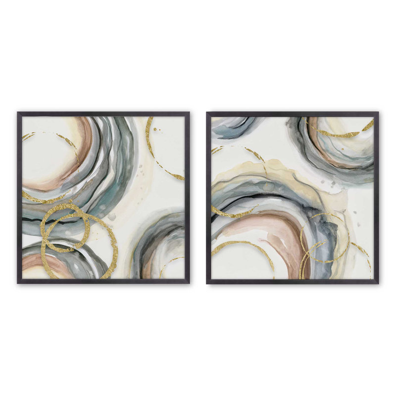 Ensemble de 2 reproductions encadrées 20 "x 20" Golden Echoes, Zinc patiné, H 17,75 po x l 17,75 po